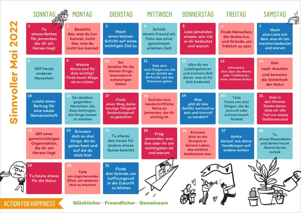 Kalender Action for Happiness im deutschsprachigen Raum
