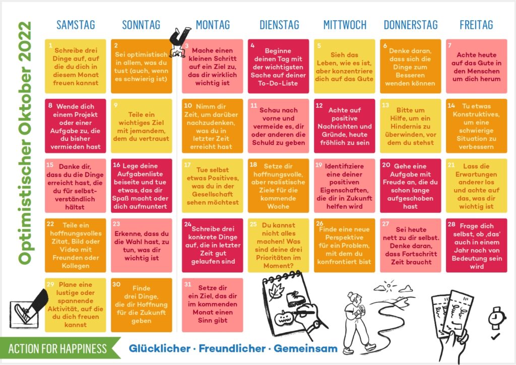 Optimistischer Oktober Action for Happiness im deutschsprachigen Raum