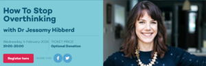 Portraitbild von Dr. Jessamy Hibbert und Text: How to stop overthinking